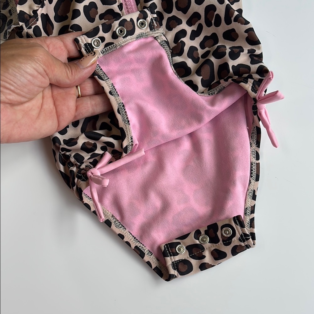 Cat & Jack Leopard Animal Print Baby 18M Swimsuit with Pink Accents One Piece - Picture 3 of 4